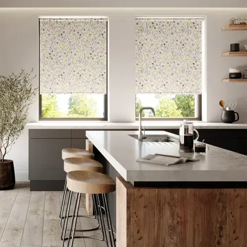 Patterned roller blind in kitchen