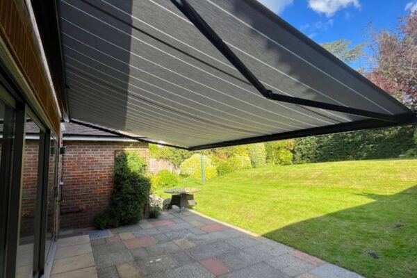 Striped awning for patio
